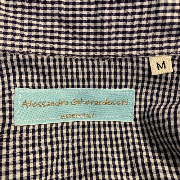 M Black White Checkered Cotton Raw Edge Trim Short Sleeve Shirt - Picture 4 of 6